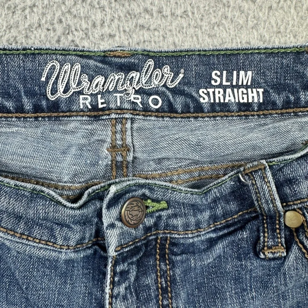 Wrangler Retro Slim Straight Jeans Mens 36x32 (Fits 35x29) Blue Stretch Denim